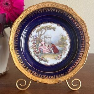 Vintage Limoges porcelain Elegant Gold and Blue Decorative Plate